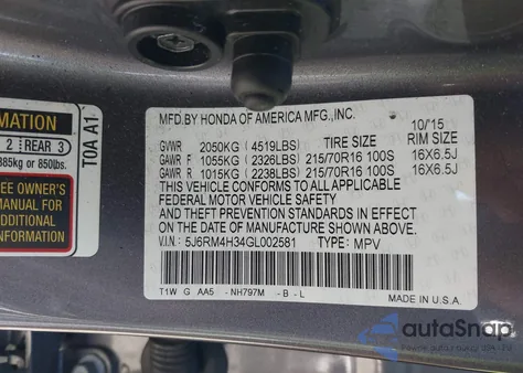 2016 Honda Cr-V Lx z USA, uszkodzony, nr VIN 5J6RM4H34GL002581